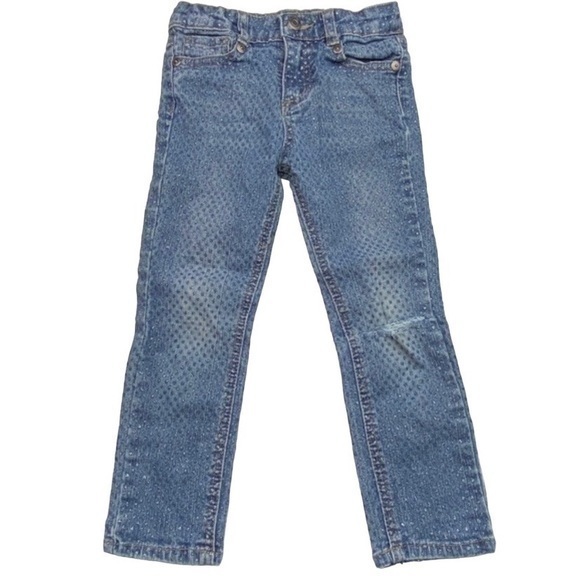 Arizona Jeans Co Skinny Jeans Toddler Girls Size 4T Silver Glitter Polka Dots - Picture 1 of 16